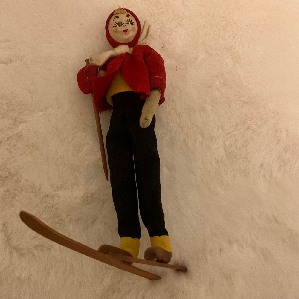 Rare Vintage German Handmade Skier Christmas Holiday Decor Snow Village Figurine